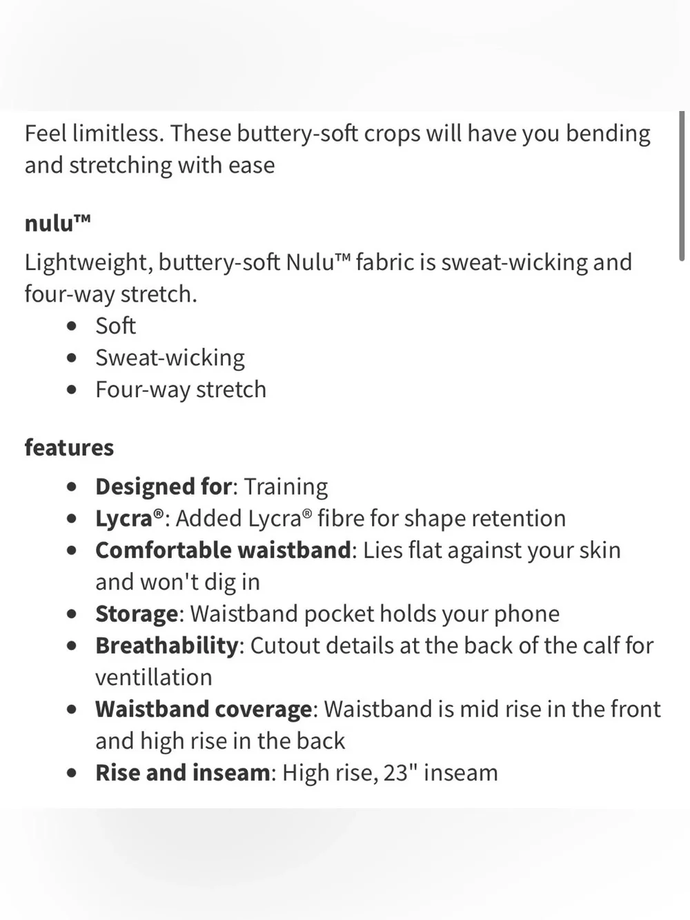 Lululemon Unlimit High-Rise Crop 23